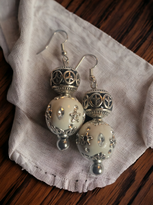 White and Silver Dangle Earrings